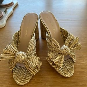 Gold Loeffler Randall Pleated Bow Heel sz 7